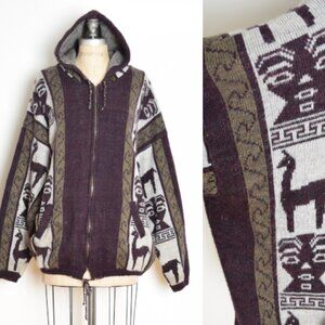 vintage 90s sweater hoodie tejidos atahualpa wool alpaca jacket cardigan XL XXL